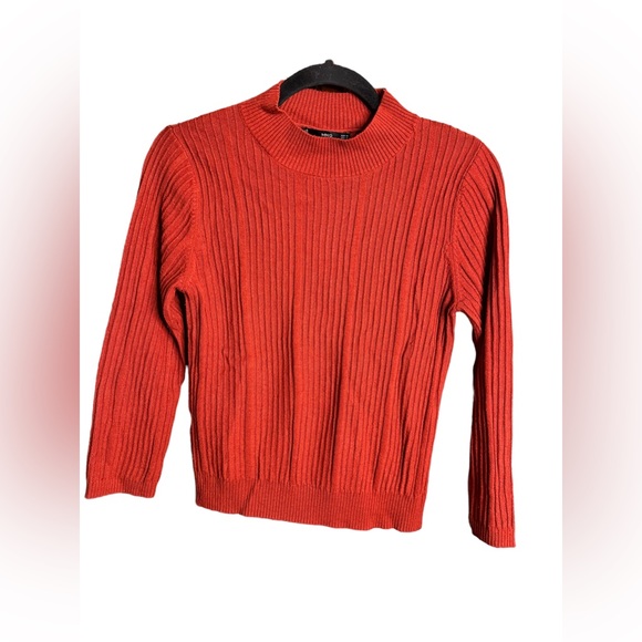 MNG Orange Ribbed High Neck Long Sleeve Sweater Size Small - Picture 1 of 7
